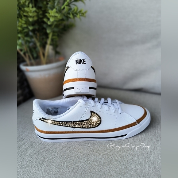 Women's Bling Nike Court Legacy White Sneakers made with Crystals Custom - Picture 7 of 10